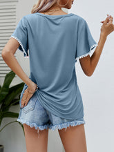 Load image into Gallery viewer, Pom-Pom Trim Flutter Sleeve Round Neck Tee