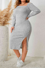 Cargar imagen en el visor de la galería, Plus Size Square Neck Long Sleeve Slit Dress