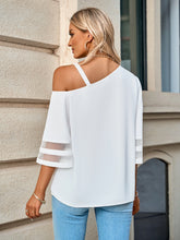 Load image into Gallery viewer, Asymmetrical Neck Sheer Striped Flare Sleeve Blouse