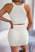 Cargar imagen en el visor de la galería, Heart Contrast Ribbed Sleeveless Knit Top and Skirt Set