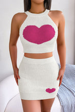 Cargar imagen en el visor de la galería, Heart Contrast Ribbed Sleeveless Knit Top and Skirt Set