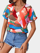 Load image into Gallery viewer, Printed V-Neck Short Sleeve Blouse