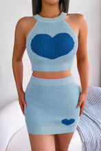 Cargar imagen en el visor de la galería, Heart Contrast Ribbed Sleeveless Knit Top and Skirt Set