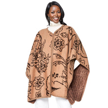 Cargar imagen en el visor de la galería, Kimono Ruana Acrylic Camel Flower Knit For Women