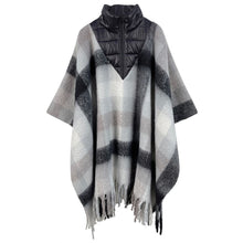 Cargar imagen en el visor de la galería, Fringe Poncho Poly Black Plaid Long Zip for Women