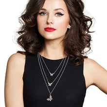 Cargar imagen en el visor de la galería, Silver Triple Chain Butterfly Necklace