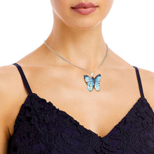 Cargar imagen en el visor de la galería, Blue Dipped Real Leaf Butterfly Necklace