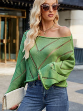 Load image into Gallery viewer, Openwork Boat Neck Long Sleeve Sweater
