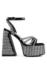 Load image into Gallery viewer, Lustrous Mirror Embellished Flare Heel Sandals
