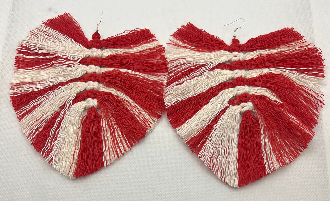 Red and White Fringe Earrings