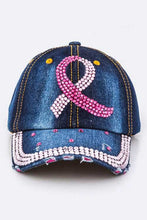 Cargar imagen en el visor de la galería, Crystal Pink Ribbon Embelished Fashion Denim Cap

