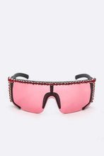 Load image into Gallery viewer, Rhinestone Shield Inspired Statement Sunglasses
