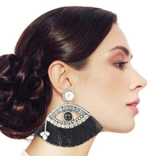 Load image into Gallery viewer, Black Tassel Rhinestone Eye Earrings

