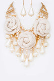 Black Flower Mix Pearls Statement Necklace Set
