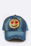 2 Tone Sequins Emoji Patch Cap