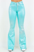 Load image into Gallery viewer, Metallic Bell Bottom Jean in Turquoise - Inseam 32
