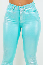 Load image into Gallery viewer, Metallic Bell Bottom Jean in Turquoise - Inseam 32
