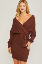 Cargar imagen en el visor de la galería, Off Shoulder Wrap Belted Ribbed Knit Dress
