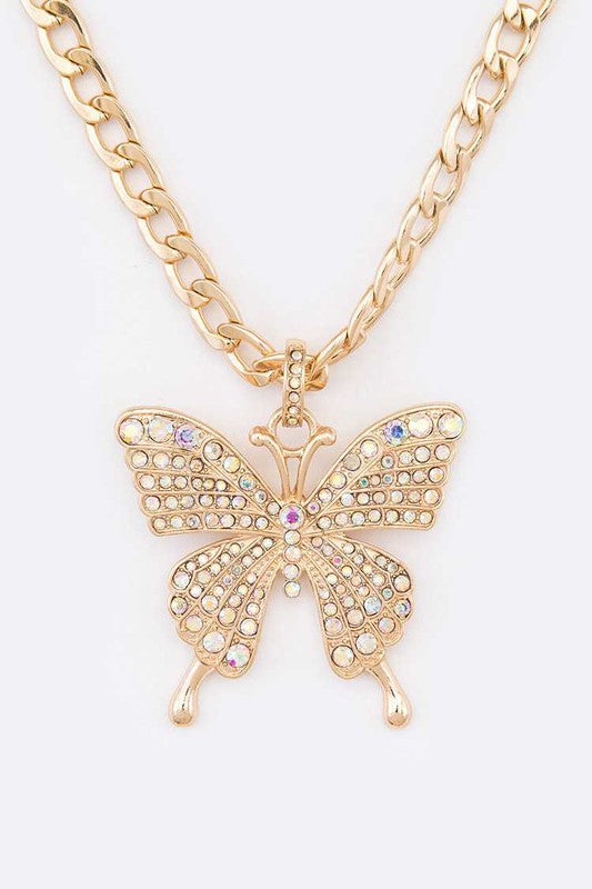 Crystal Butterfly Statement Necklace Set