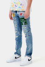 Load image into Gallery viewer, VARSITY PATCHED SLIM DENIM
