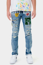 Load image into Gallery viewer, VARSITY PATCHED SLIM DENIM
