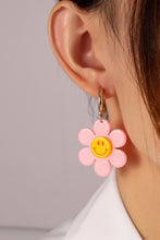 Load image into Gallery viewer, Huggie hoop dangling flower smiley face earrings
