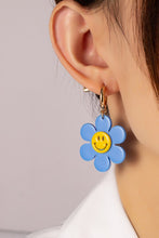 Load image into Gallery viewer, Huggie hoop dangling flower smiley face earrings
