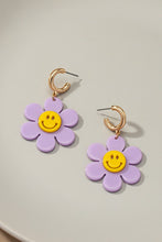 Load image into Gallery viewer, Huggie hoop dangling flower smiley face earrings
