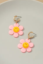 Load image into Gallery viewer, Huggie hoop dangling flower smiley face earrings
