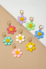 Load image into Gallery viewer, Huggie hoop dangling flower smiley face earrings
