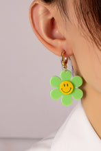 Load image into Gallery viewer, Huggie hoop dangling flower smiley face earrings
