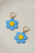 Load image into Gallery viewer, Huggie hoop dangling flower smiley face earrings
