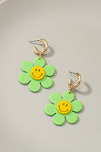 Load image into Gallery viewer, Huggie hoop dangling flower smiley face earrings
