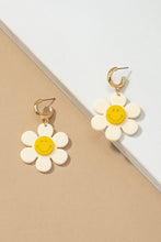 Load image into Gallery viewer, Huggie hoop dangling flower smiley face earrings
