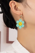 Load image into Gallery viewer, Huggie hoop dangling flower smiley face earrings
