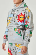 Load image into Gallery viewer, Allover Hand Drawing &amp; Chenille Patch Hoodie
