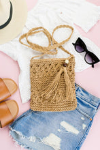 Load image into Gallery viewer, Woven Straw Tassel Accent Crossbody Bag
