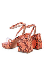 Cargar imagen en el visor de la galería, SUCH FLIRT SNAKE PATTERN BLOCK HEELED SANDALS
