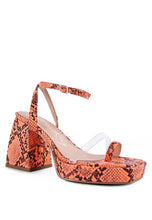 Cargar imagen en el visor de la galería, SUCH FLIRT SNAKE PATTERN BLOCK HEELED SANDALS
