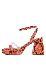 Cargar imagen en el visor de la galería, SUCH FLIRT SNAKE PATTERN BLOCK HEELED SANDALS
