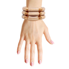Cargar imagen en el visor de la galería, Brown Wood Tube Stretch Bangle Set
