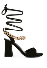 Load image into Gallery viewer, GONE GURL CHAIN DETAIL TIE UP BLOCK HEELS
