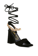 Load image into Gallery viewer, GONE GURL CHAIN DETAIL TIE UP BLOCK HEELS
