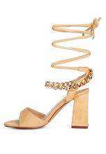 Load image into Gallery viewer, GONE GURL CHAIN DETAIL TIE UP BLOCK HEELS
