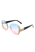 Load image into Gallery viewer, Women Rimless Round Rhinestone Oversize Sunglasses
