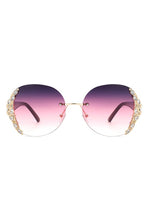 Load image into Gallery viewer, Women Rimless Round Rhinestone Oversize Sunglasses

