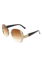 Load image into Gallery viewer, Women Rimless Round Rhinestone Oversize Sunglasses
