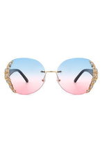 Load image into Gallery viewer, Women Rimless Round Rhinestone Oversize Sunglasses
