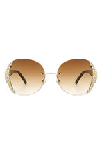 Load image into Gallery viewer, Women Rimless Round Rhinestone Oversize Sunglasses
