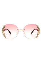Load image into Gallery viewer, Women Rimless Round Rhinestone Oversize Sunglasses
